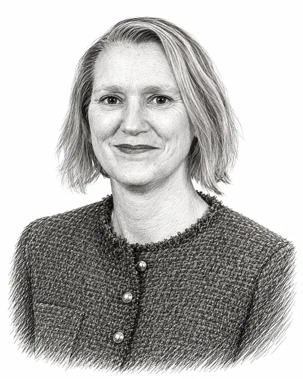 Zwart-wit getekend portret van Nicole Maes