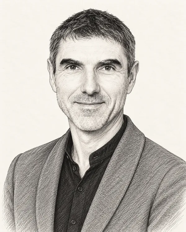 Zwart-wit getekend portret van Paul Blokhuis