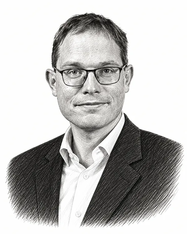 Zwart-wit getekend portret van Pepijn van Houwelingen