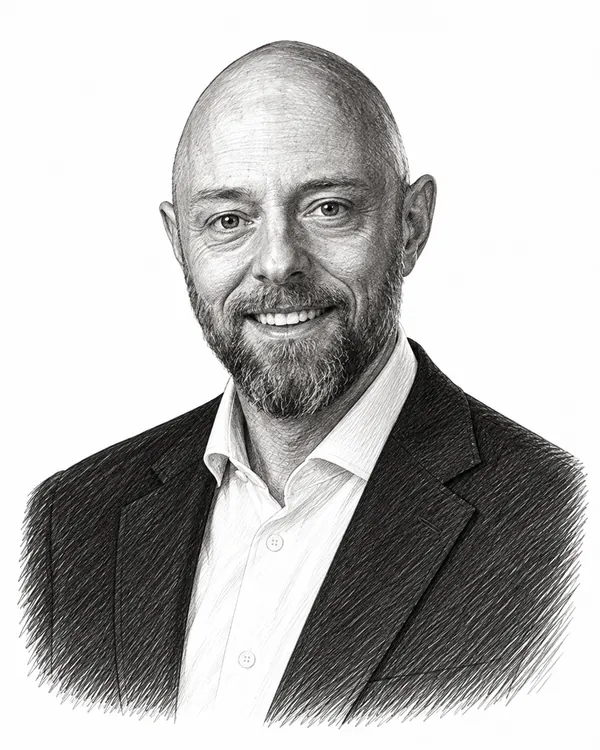 Zwart-wit getekend portret van Peter de Groot