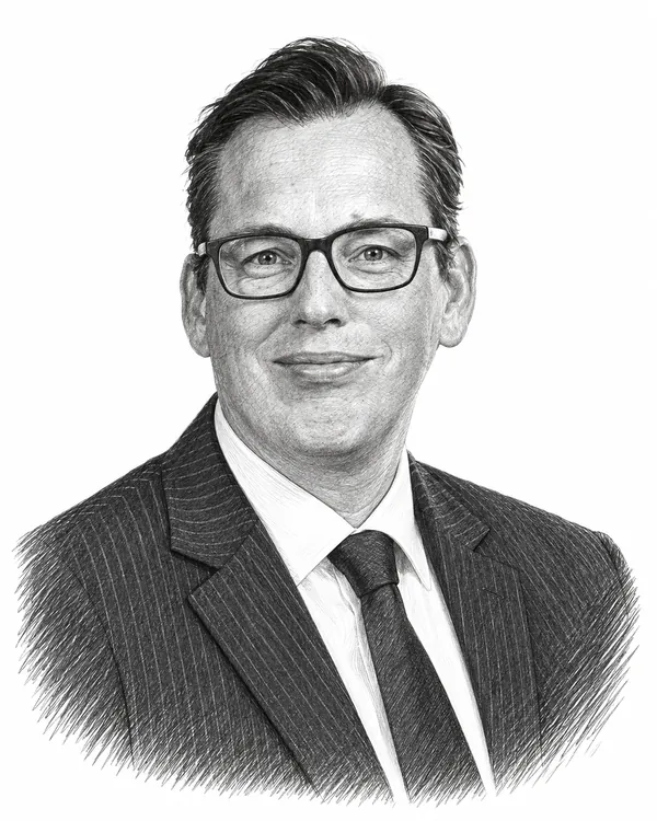 Zwart-wit getekend portret van Pieter Grinwis