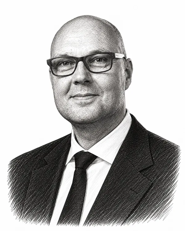 Zwart-wit getekend portret van René Claassen