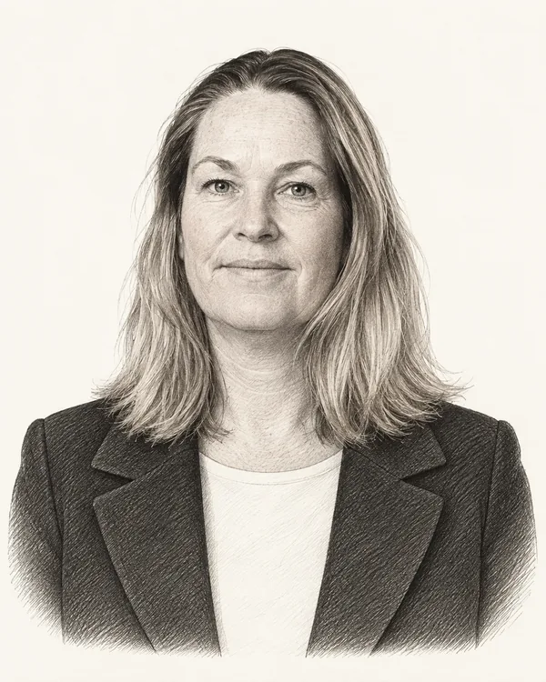 Zwart-wit getekend portret van Renilde Huizenga