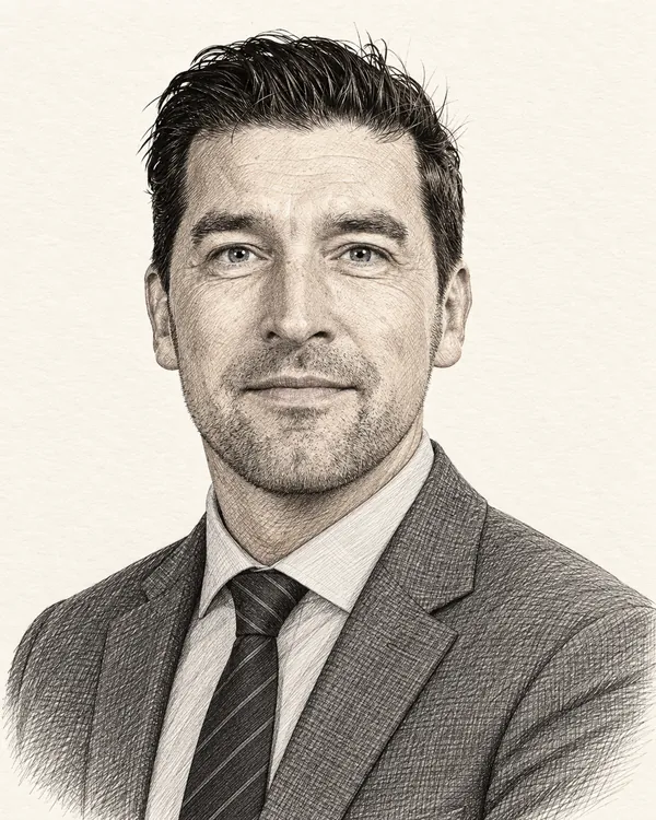 Zwart-wit getekend portret van Robert van Asten
