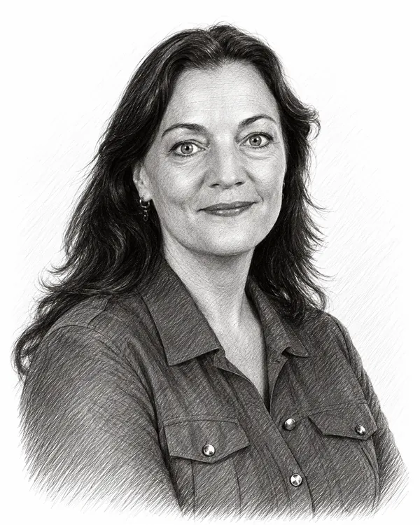 Zwart-wit getekend portret van Sandra Beckerman