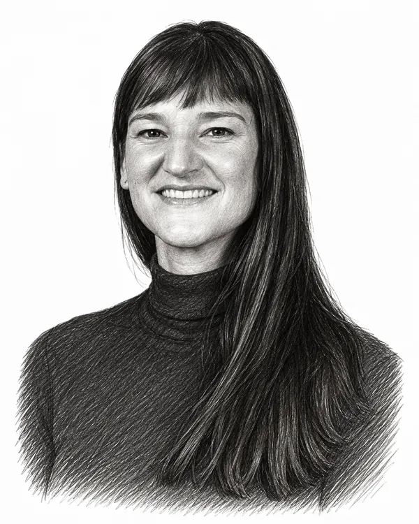 Zwart-wit getekend portret van Sarah Dobbe