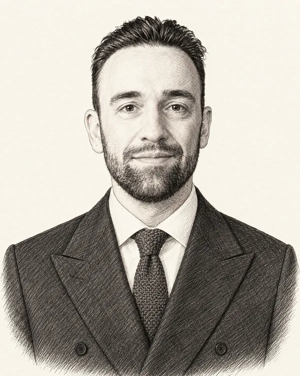 Zwart-wit getekend portret van Silvio Erkens