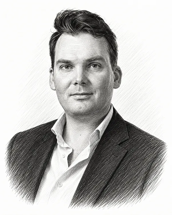 Zwart-wit getekend portret van Simon Ceulemans