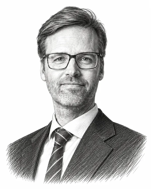 Zwart-wit getekend portret van Sjoerd Sjoerdsma