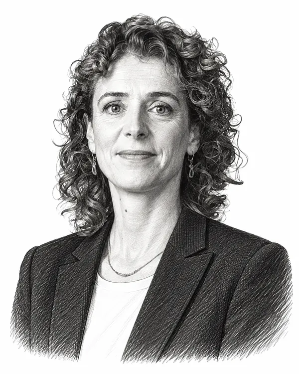 Zwart-wit getekend portret van Sophie Hermans