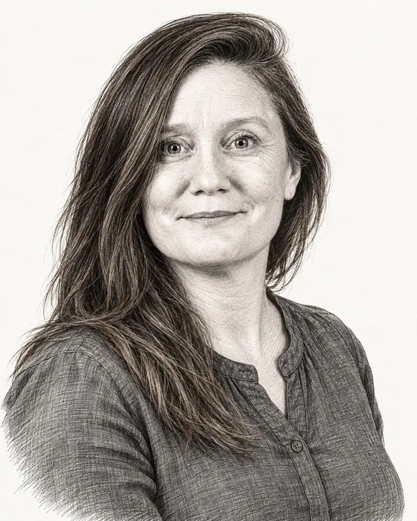 Zwart-wit getekend portret van Suzanne Kröger