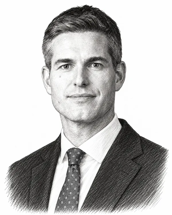 Zwart-wit getekend portret van Tom Berendsen