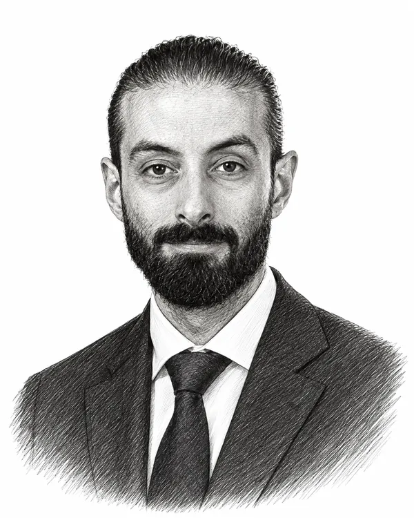 Zwart-wit getekend portret van Ulysse Ellian