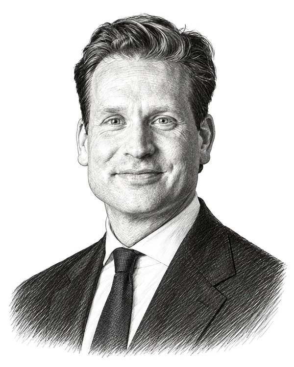 Zwart-wit getekend portret van Vincent Karremans
