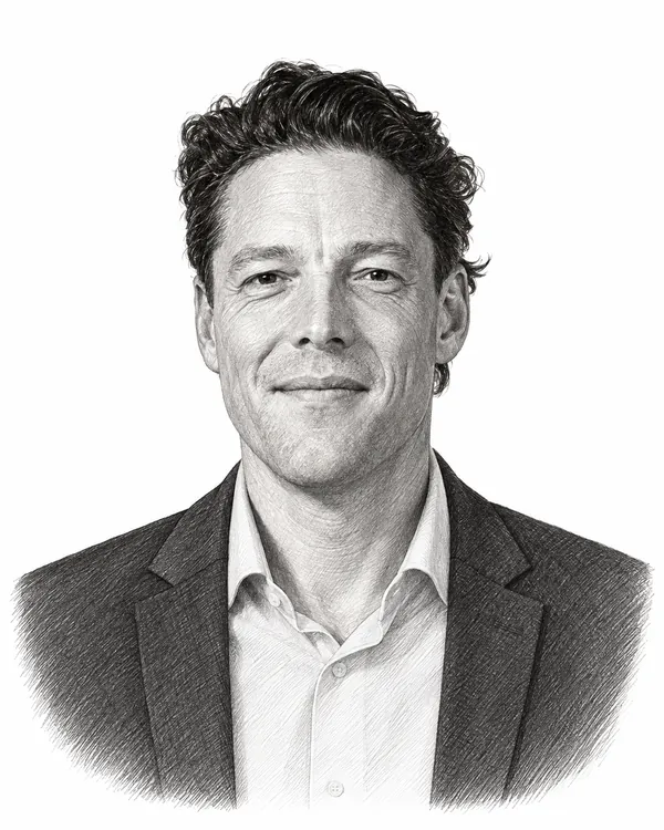 Zwart-wit getekend portret van Wimar Bolhuis